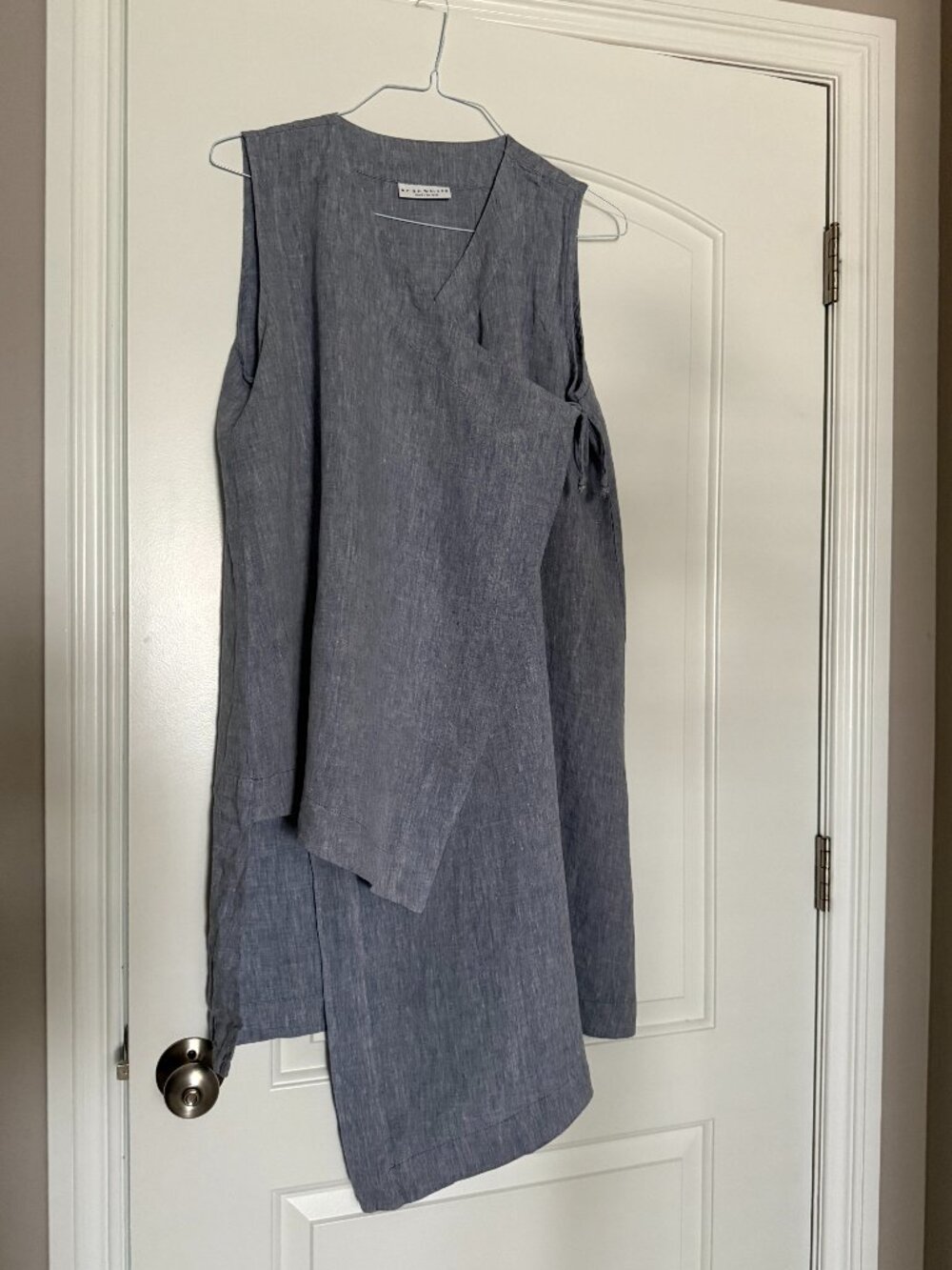 EUC bryn Walker Linen vest blue A-symetrical Tunic Wrap Small